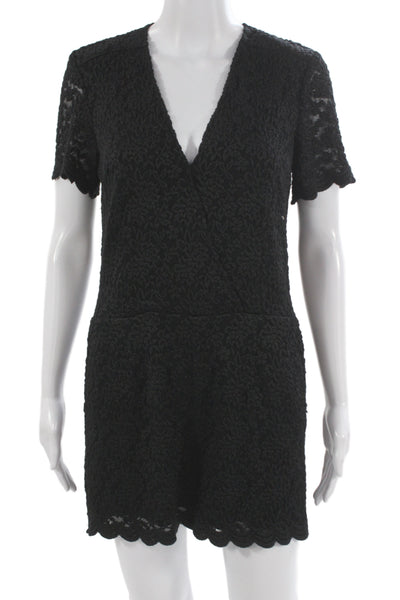 Chelsea 28 Womens Black Lace Floral V-Neck Short Sleeve Romper Zip Size 4