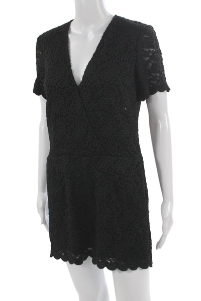Chelsea 28 Womens Black Lace Floral V-Neck Short Sleeve Romper Zip Size 4