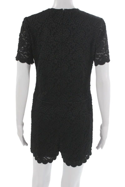 Chelsea 28 Womens Black Lace Floral V-Neck Short Sleeve Romper Zip Size 4