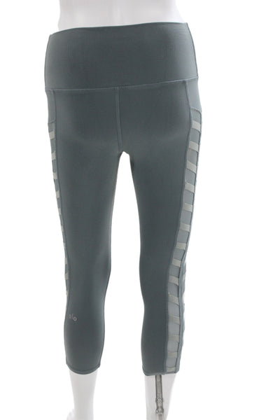 Alo Women Capri Leggings Gray Polyester Blend Sports Size S