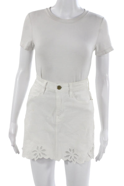 Frame Denim Women Mini Skirt White Button Floral Short Size 24