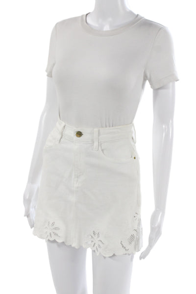 Frame Denim Women Mini Skirt White Button Floral Short Size 24
