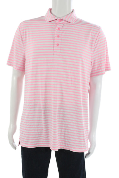 G/Fore Mens Short Sleeve Collared Striped Knit Polo Shirt White Pink Size Large