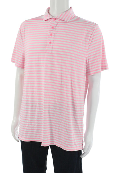 G/Fore Mens Short Sleeve Collared Striped Knit Polo Shirt White Pink Size Large