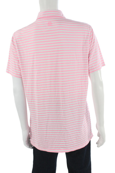 G/Fore Mens Short Sleeve Collared Striped Knit Polo Shirt White Pink Size Large