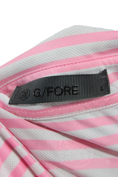 G/Fore Mens Short Sleeve Collared Striped Knit Polo Shirt White Pink Size Large