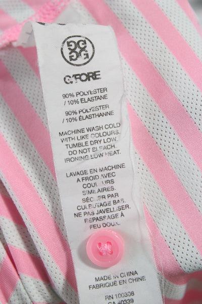 G/Fore Mens Short Sleeve Collared Striped Knit Polo Shirt White Pink Size Large