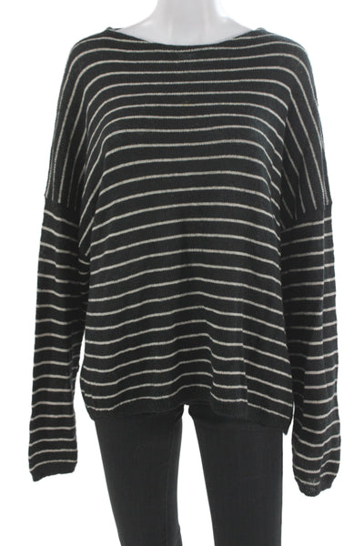 Allsaints Women Pullover Black Striped Boat Neck Long Sleeve Acrylic Size XS