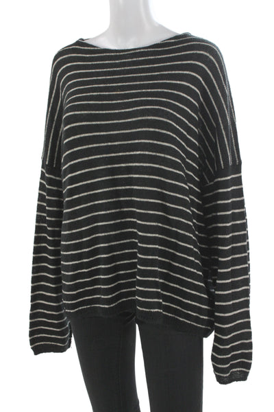 Allsaints Women Pullover Black Striped Boat Neck Long Sleeve Acrylic Size XS