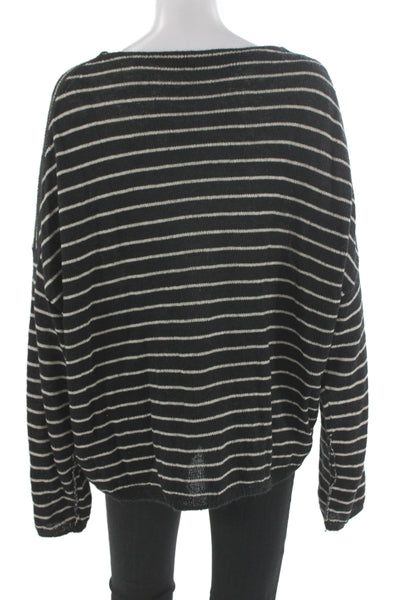 Allsaints Women Pullover Black Striped Boat Neck Long Sleeve Acrylic Size XS