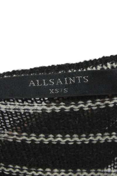 Allsaints Women Pullover Black Striped Boat Neck Long Sleeve Acrylic Size XS