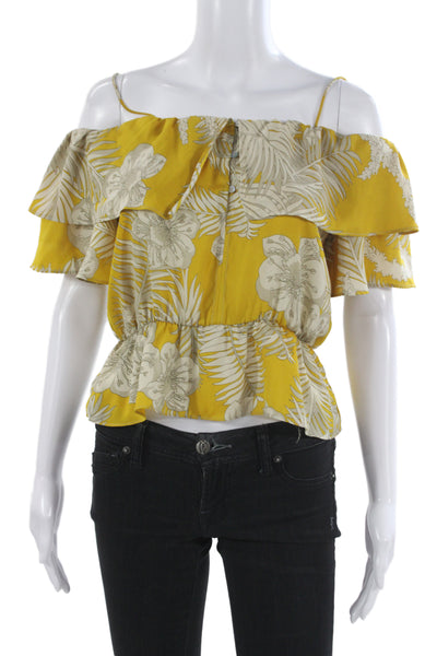 Zara Womens Cropped Off Shoulder Yellow Floral Blouse Sleeveless Size XS