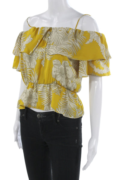 Zara Womens Cropped Off Shoulder Yellow Floral Blouse Sleeveless Size XS
