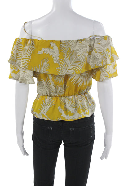 Zara Womens Cropped Off Shoulder Yellow Floral Blouse Sleeveless Size XS