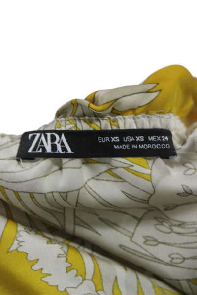 Zara Womens Cropped Off Shoulder Yellow Floral Blouse Sleeveless Size XS