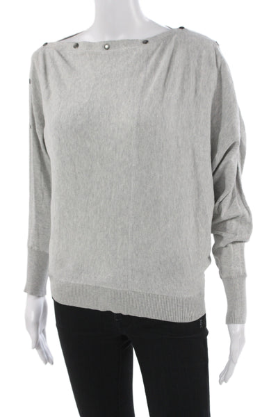 Allsaints Women Gray Cotton Boat Neck Long Sleeve Pullover Sweater Size S