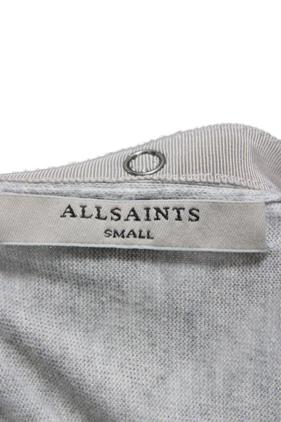 Allsaints Women Gray Cotton Boat Neck Long Sleeve Pullover Sweater Size S