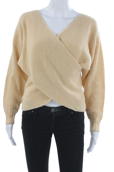 L Agence Women Wrap V Neck Long Sleeve Beige Sweater Size XS Tall