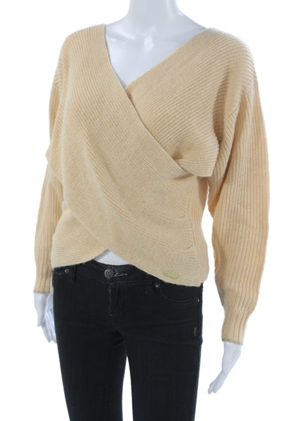 L Agence Women Wrap V Neck Long Sleeve Beige Sweater Size XS Tall