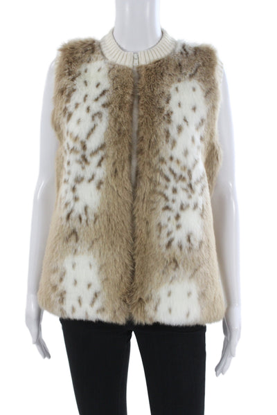 Parkhurst Womens Brown Leopard Print Acrylic Zip Sleeveless Vest Size M