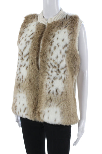 Parkhurst Womens Brown Leopard Print Acrylic Zip Sleeveless Vest Size M