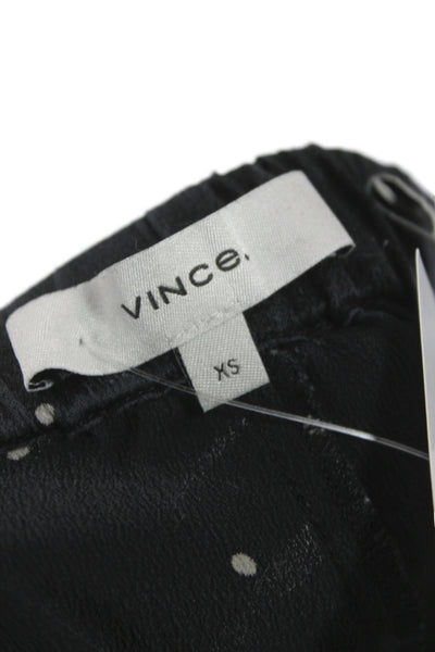 Vince Women Dress Pants Black Silk Polka Dot Drawstring Size XS