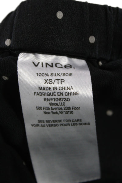 Vince Women Dress Pants Black Silk Polka Dot Drawstring Size XS