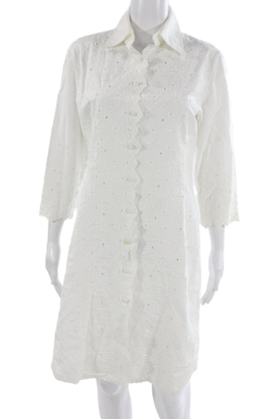 Paul Smith Womens Shirt Dress White Cotton 3/4 Sleeve Floral Size S