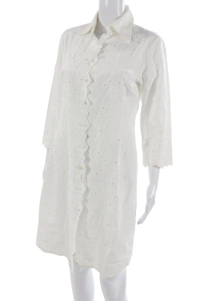 Paul Smith Womens Shirt Dress White Cotton 3/4 Sleeve Floral Size S