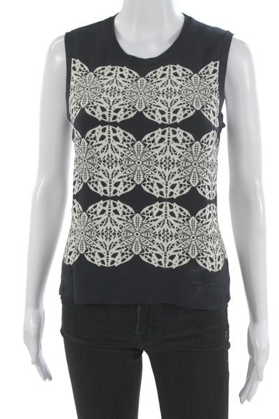 Derek Lam Women Black Geometric Lace Sleeveless Vest Nylon Size S