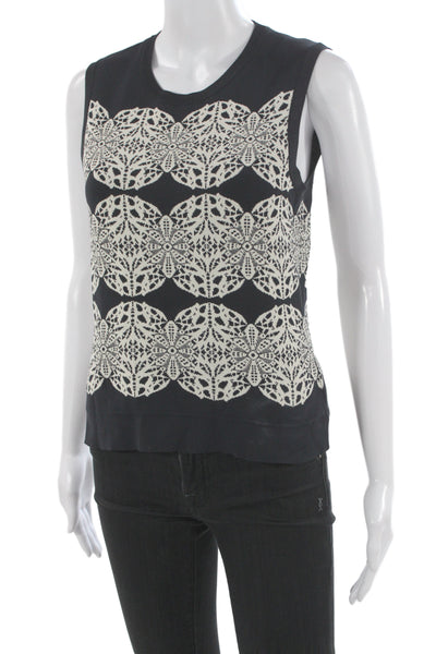 Derek Lam Women Black Geometric Lace Sleeveless Vest Nylon Size S