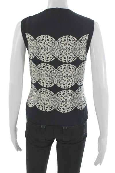 Derek Lam Women Black Geometric Lace Sleeveless Vest Nylon Size S
