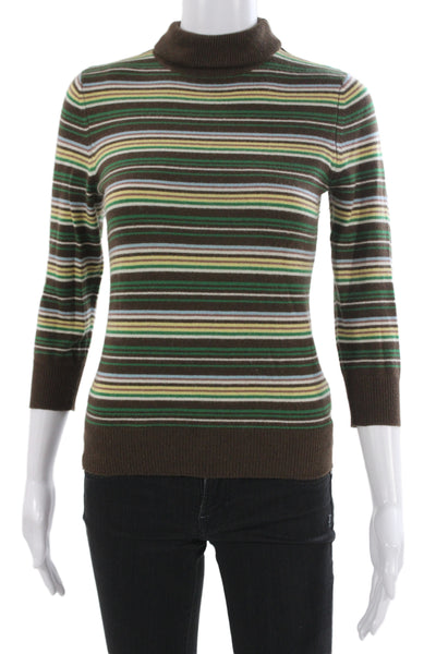 Three Dots Womens Multicolor Striped Cashmere Turtleneck Pullover Size M