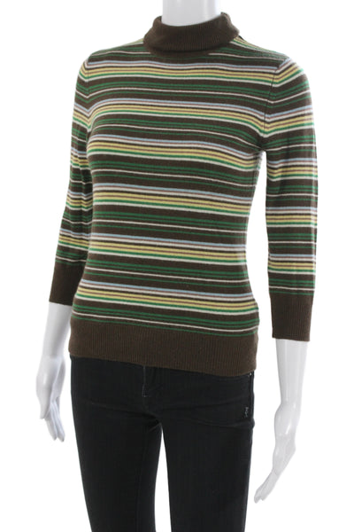 Three Dots Womens Multicolor Striped Cashmere Turtleneck Pullover Size M