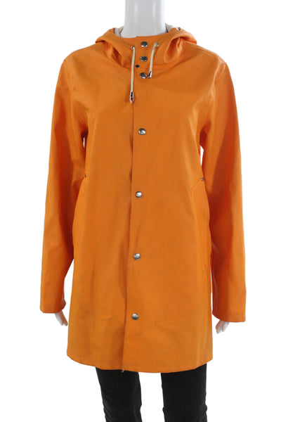 Stutterheim Unisex Rain Coat Orange Snap Polyurethane Long Sleeve Size XS