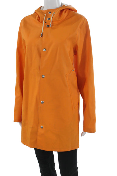 Stutterheim Unisex Rain Coat Orange Snap Polyurethane Long Sleeve Size XS