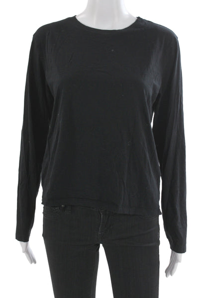 Frame Women Basic Black Cotton Long Sleeve Crew Neck T Shirt Size L