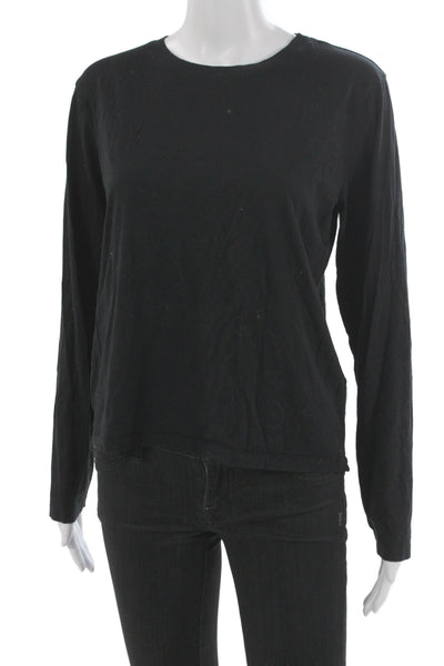 Frame Women Basic Black Cotton Long Sleeve Crew Neck T Shirt Size L