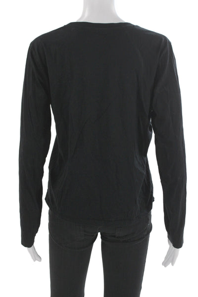 Frame Women Basic Black Cotton Long Sleeve Crew Neck T Shirt Size L