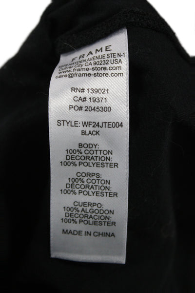 Frame Women Basic Black Cotton Long Sleeve Crew Neck T Shirt Size L
