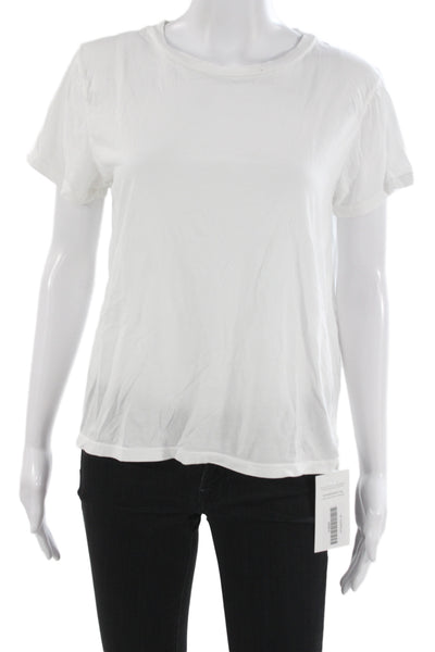 Mother Women White Supima Cotton Basic Crew Neck Short Sleeve T-Shirt Size L