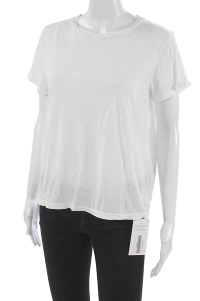 Mother Women White Supima Cotton Basic Crew Neck Short Sleeve T-Shirt Size L