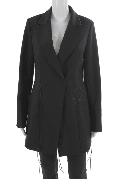 Contessa Mills Womens Gothic Black Overcoat Lace Up Recycled Blend Size M