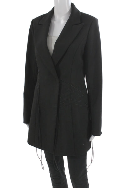 Contessa Mills Womens Gothic Black Overcoat Lace Up Recycled Blend Size M