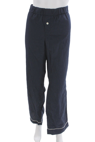 J Crew Womens Button Fly Straight Leg Pajama Pants Navy Cotton Size Large