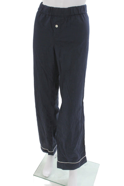 J Crew Womens Button Fly Straight Leg Pajama Pants Navy Cotton Size Large