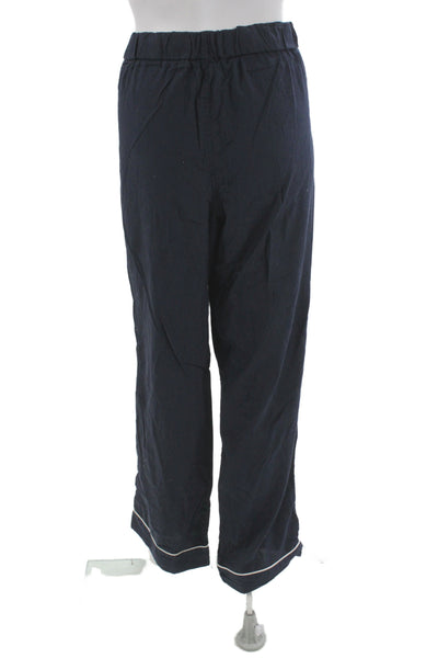 J Crew Womens Button Fly Straight Leg Pajama Pants Navy Cotton Size Large