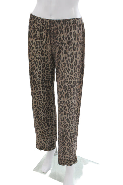 Stripe & Stare Womens Long Sleeve Leopard Printed Pajama Shirt Pants Set Brown L