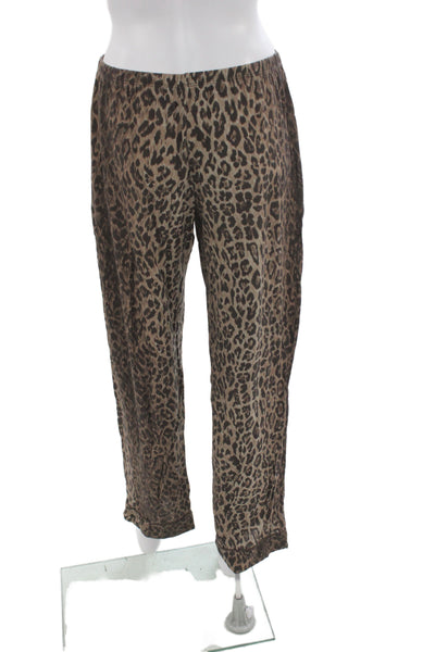 Stripe & Stare Womens Long Sleeve Leopard Printed Pajama Shirt Pants Set Brown L