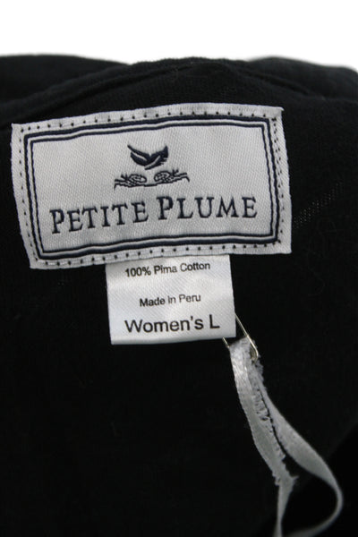 Petite Plume Womens Button Front Collared Pajama Shirt Pants Set Black Large
